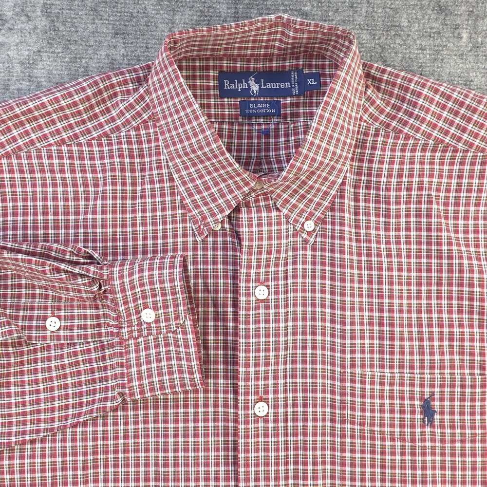 Ralph Lauren Blaire Shirt XL Long Sleeve Red Check‎ Button Down Pony Cotton
